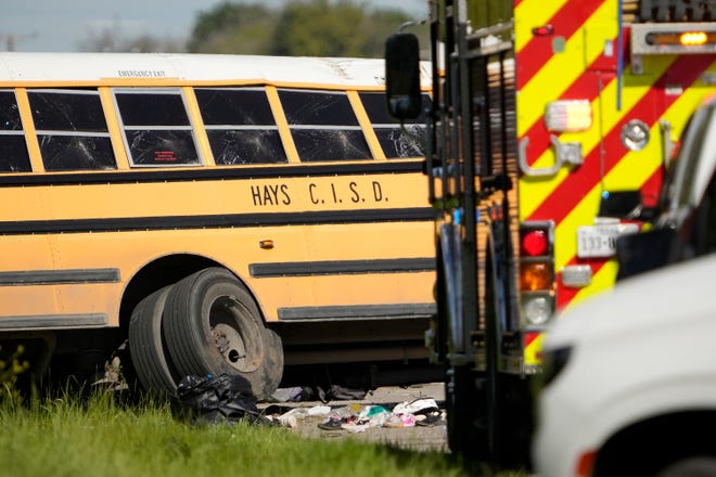 This school bus crash was involved in a fatal accident on SH 21 near Caldwell Road Friday March 22, 2024.
