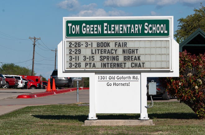 Tom Green Elementary in Buda, Texas where Pre-K students are reuniting with their parents after a bus from the school were involved in a roll-over crash outside of Austin, Friday, March 22, 2024.
