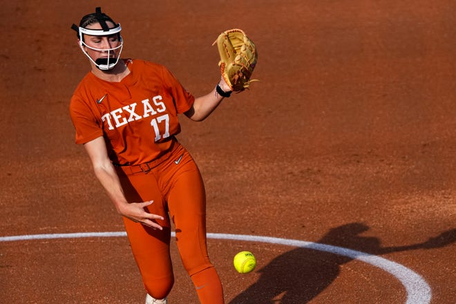 Texas Longhorns pitcher Teagan Kavan (17) throws a pitch during the game against Iowa State at Red and Charline McCombs Field on Friday, April 26, 2024 in Austin.